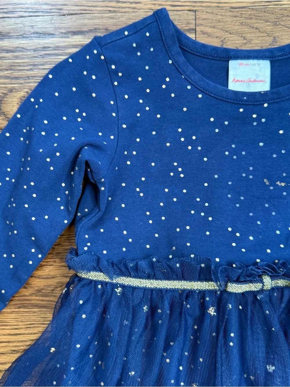 Hanna Andersson Girls Navy Shimmer Foiled Dots Print Tulle Waist Dress 3T